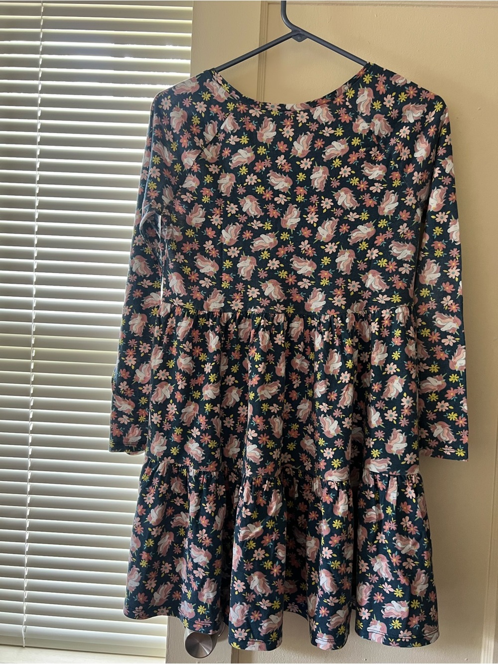 fabkids Black Floral Tiered Long-Sleeve Dress with Pink & Yellow Flowers
